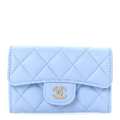 Chanel Caviar Quilted Flap Card Holder Wallet Light Blue 1 of 10