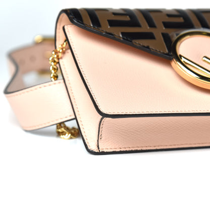 Fendi Vitello Cruise F is Fendi Bi-Color FF 1974 Embossed Envelope Belt Bag Maya Black Light Rose 11 of 13