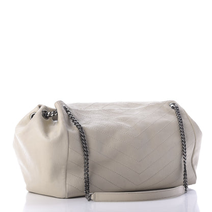 Saint Laurent Pebbled Lambskin Chevron Monogram Large Nolita White Vintage 3 of 9