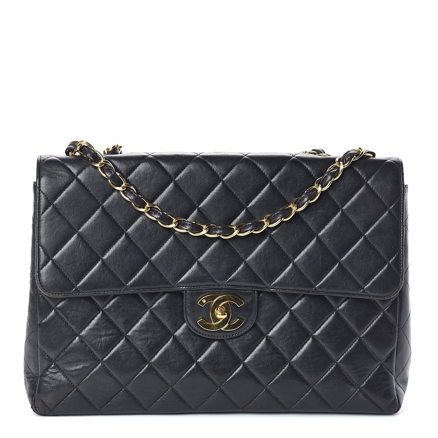 Lambskin Quilted Jumbo Single Flap Black