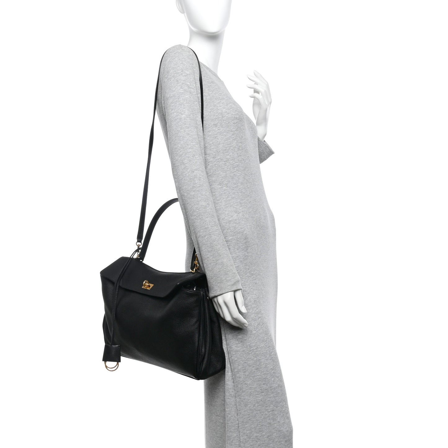 Grained Calfskin Medium Rodeo Top Handle Handbag Black