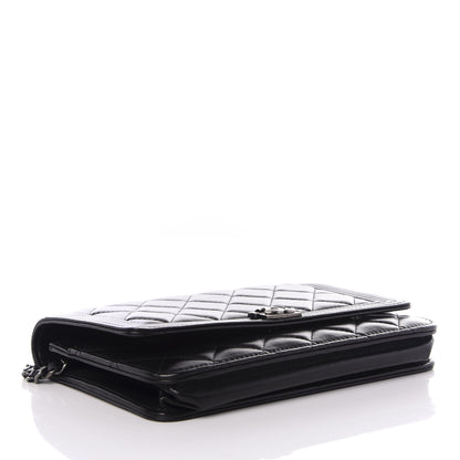 Chanel Lambskin Quilted Boy Wallet On Chain WOC Black 3 of 9