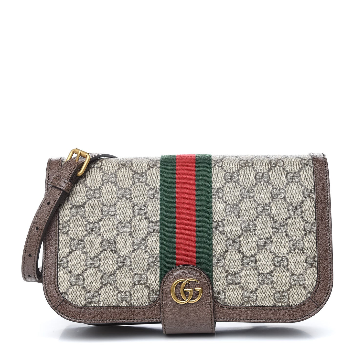 GG Supreme Monogram Web Ophidia Flap Messenger Bag Beige New Acero