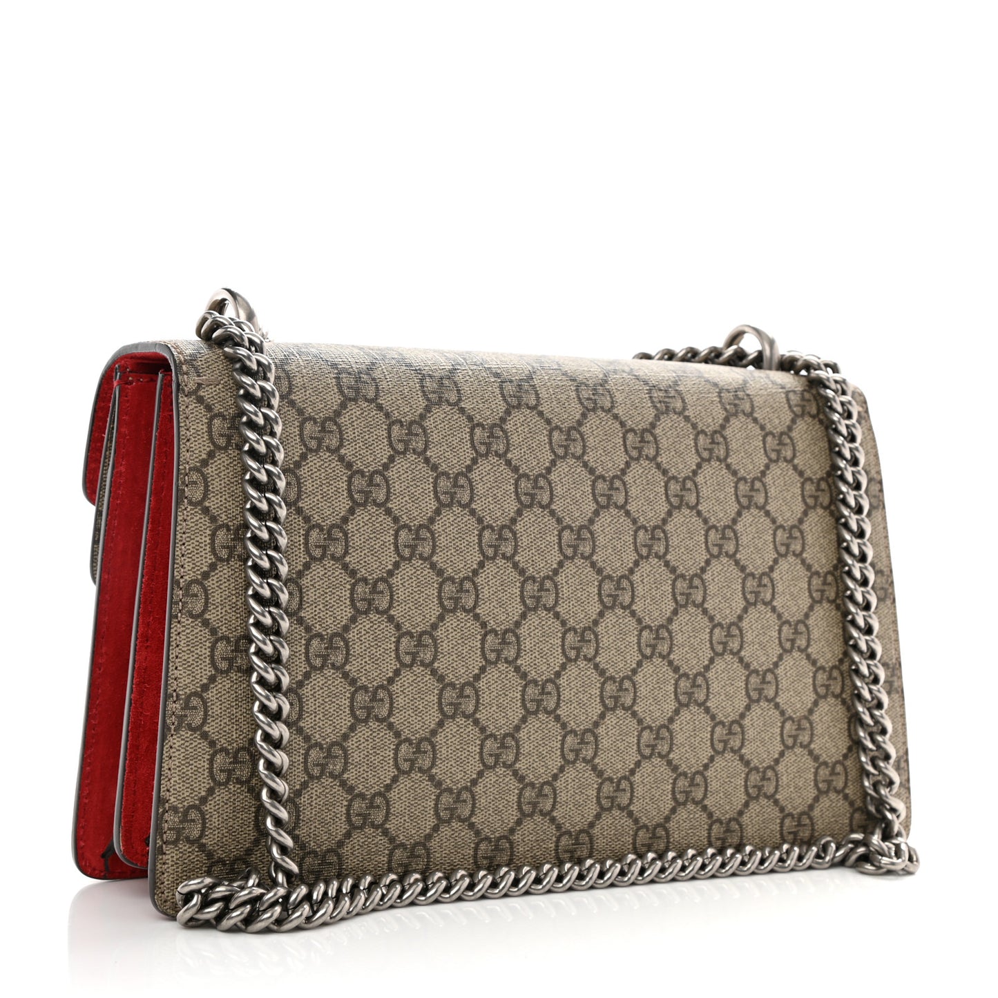 GG Supreme Monogram Suede Small Dionysus Shoulder Bag Beige Ebony Vulcanic Red