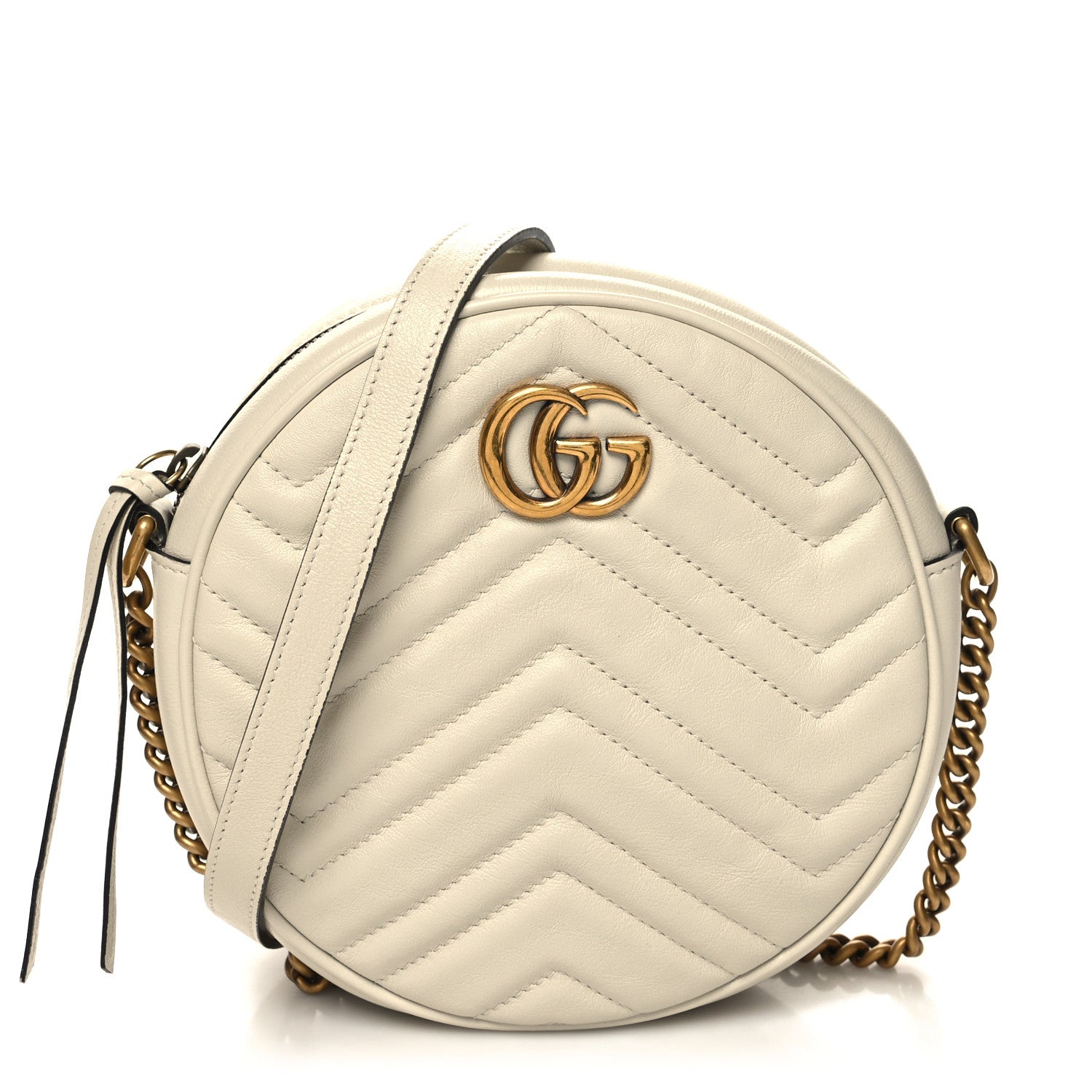 Gucci Calfskin Matelasse Mini GG Marmont Round Shoulder Bag White 1 of 10