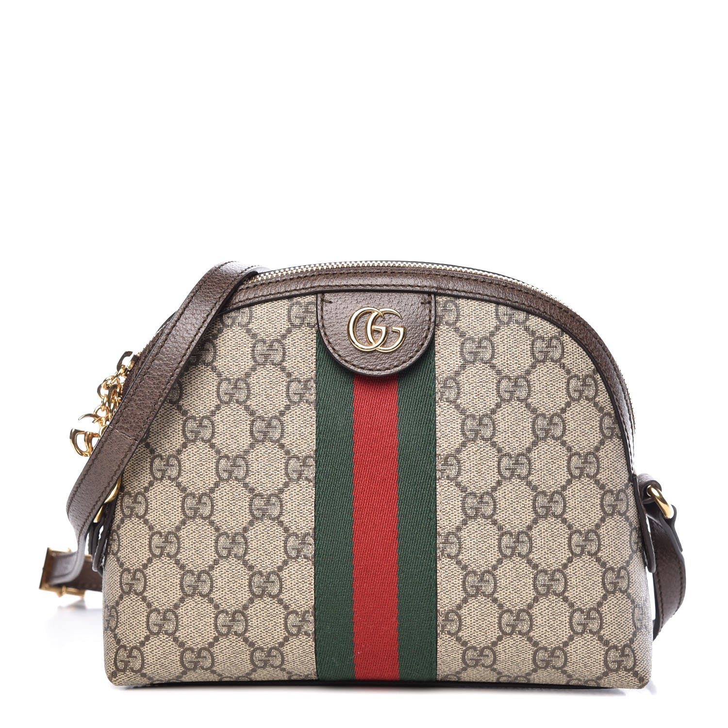 Gucci GG Supreme Monogram Textured Dollar Calfskin Web Small Ophidia Dome Shoulder Bag Beige Ebony New Acero 1 of 9