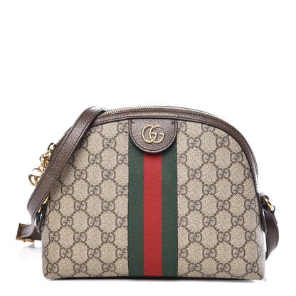Gucci GG Supreme Monogram Textured Dollar Calfskin Web Small Ophidia Dome Shoulder Bag Beige Ebony New Acero 1 of 9