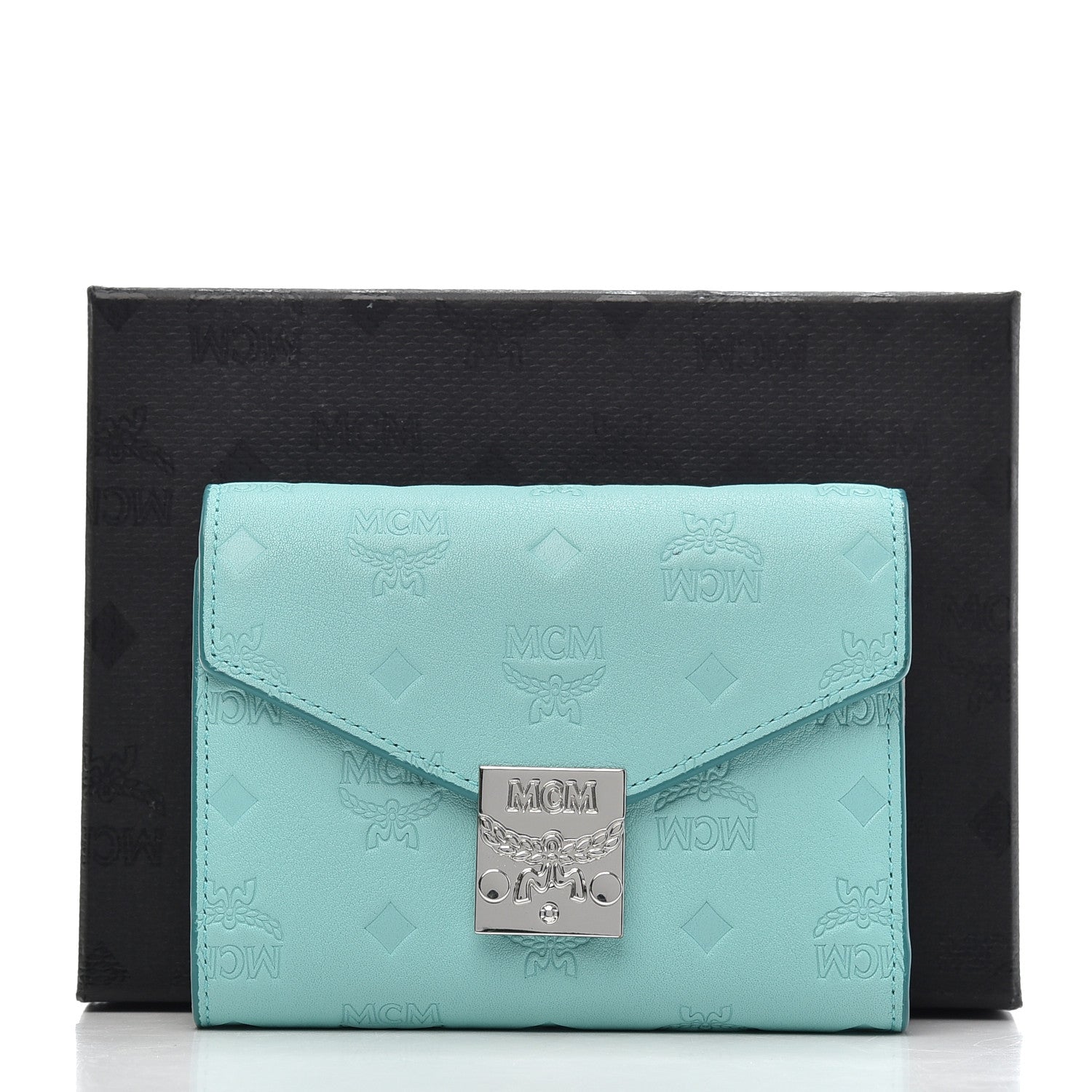 MCM Calfskin Ottomar Monogram Tri-Fold Wallet Pool Blue 7 of 7