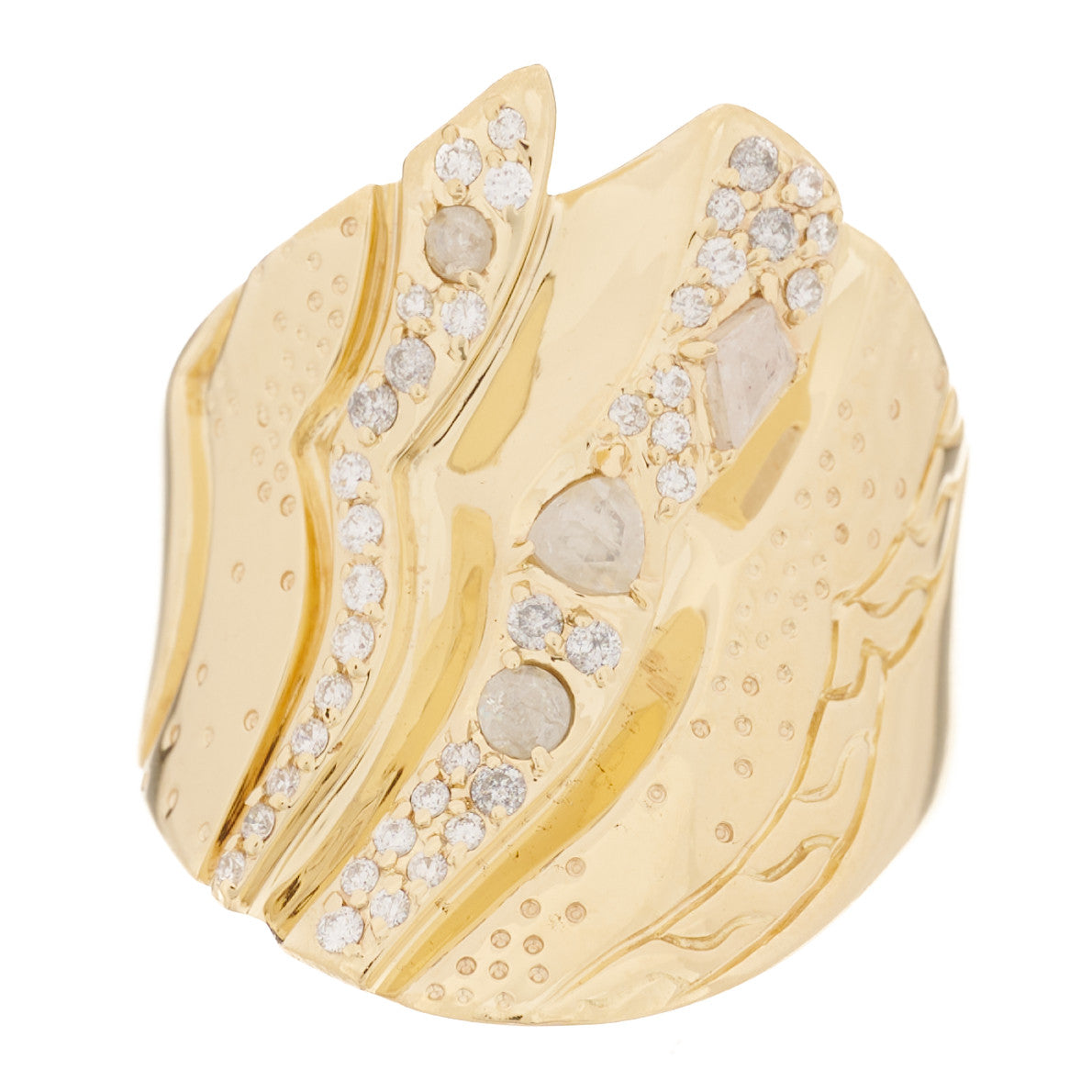 John Hardy 18K Yellow Gold Grey Diamond Lahar Saddle Ring 54 6.75 1 of 5