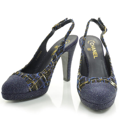 Chanel Tweed and Glitter Spectator Slingback Heels 39 1 of 5