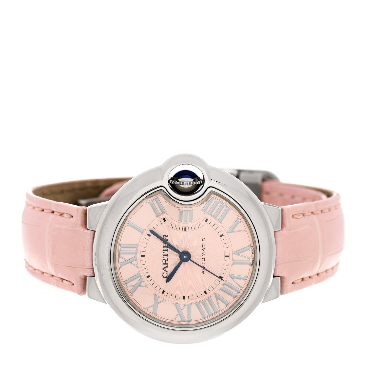 Stainless Steel Alligator 33mm Ballon Bleu De Cartier Automatic Watch Pink