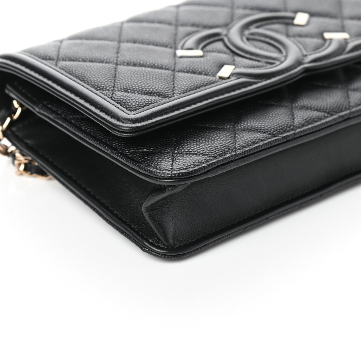 Chanel Caviar Quilted CC Filigree Wallet On Chain WOC Black 10 of 11