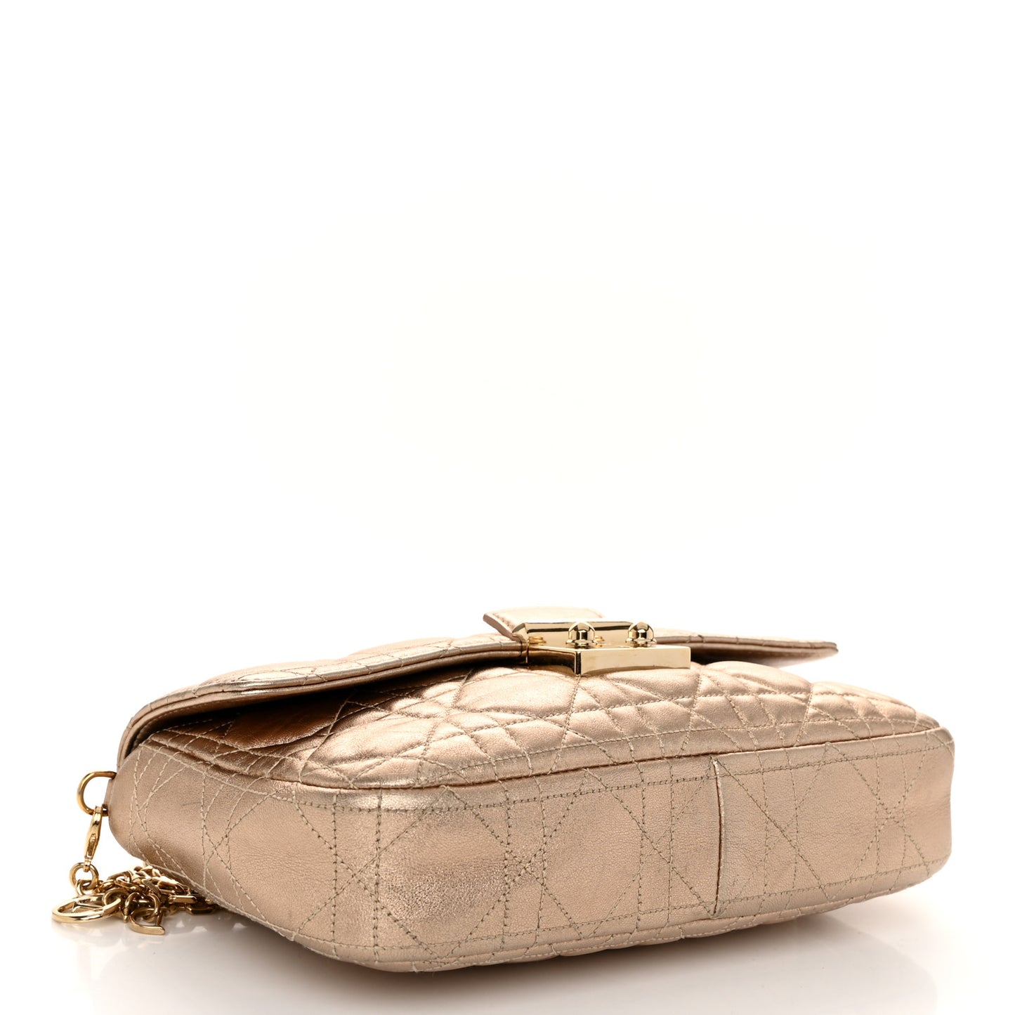 Metallic Lambskin Cannage Wallet on Chain Gold