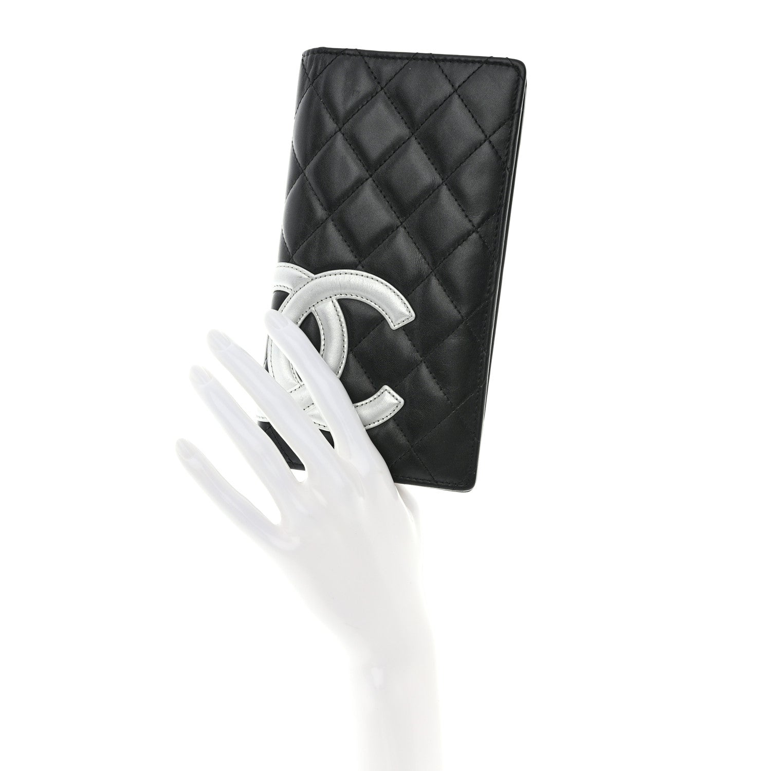 Chanel Calfskin Quilted Cambon Yen Wallet Black Silver 2 of 12