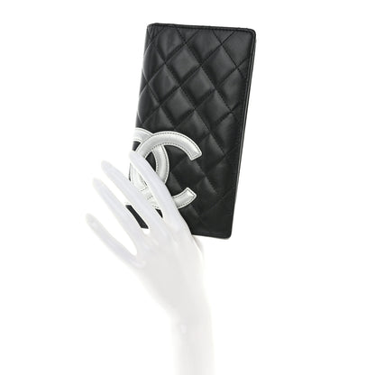 Chanel Calfskin Quilted Cambon Yen Wallet Black Silver 2 of 12