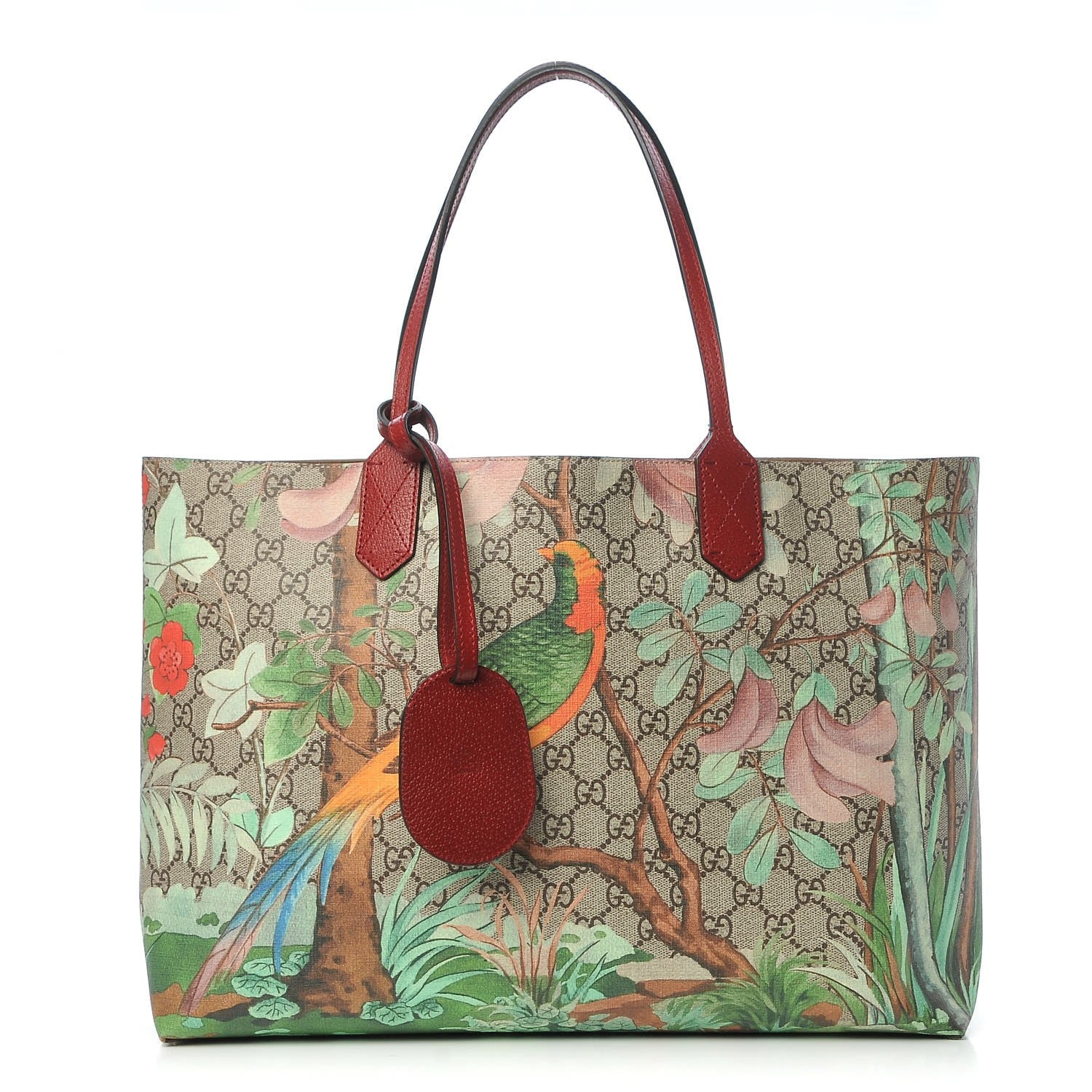 Gucci GG Supreme Monogram Tian Medium Shopping Tote Beige Multicolor Red 1 of 7