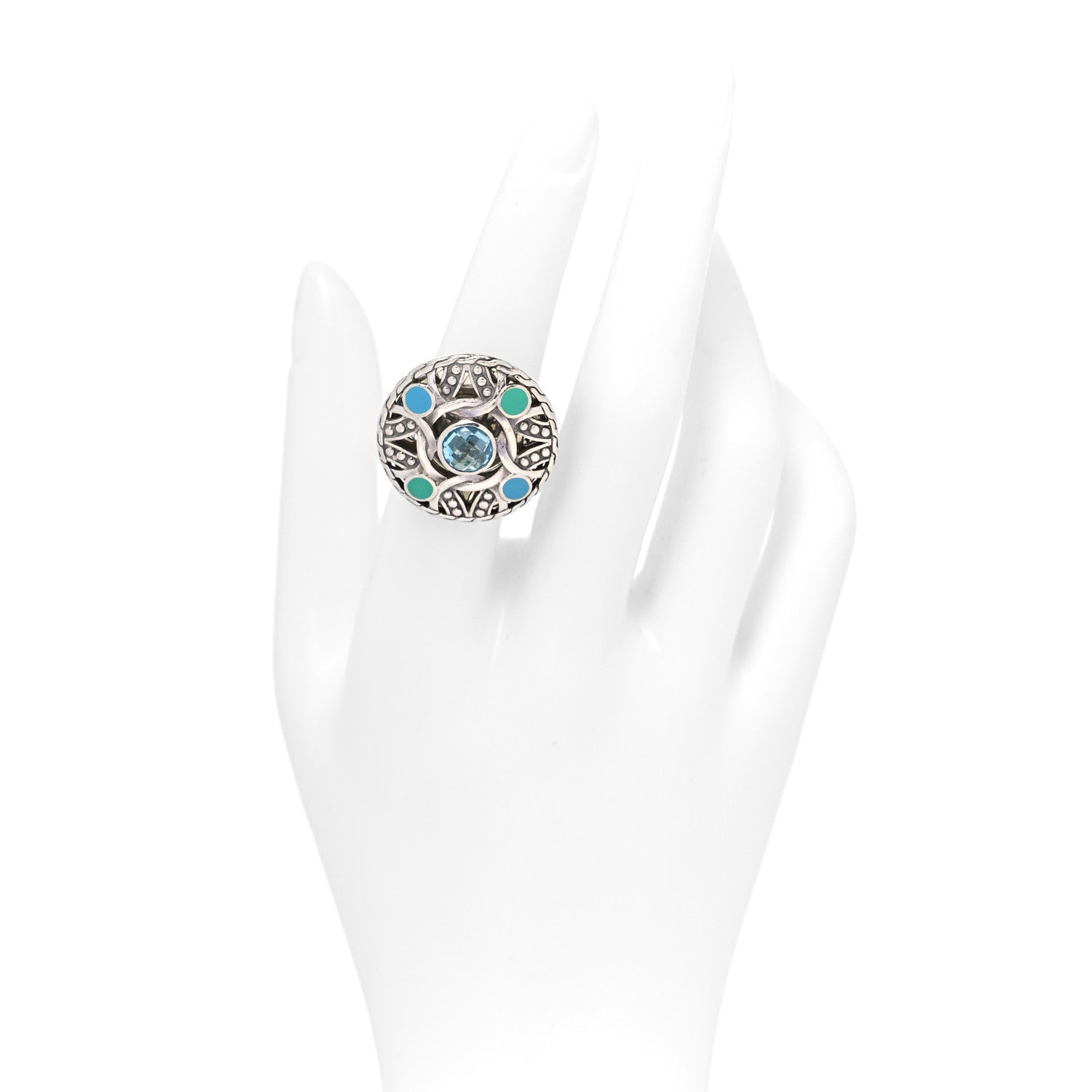 John Hardy Sterling Silver Enamel Blue Topaz Palu Bulan Coin Ring 58 8.25 2 of 6