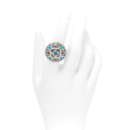 John Hardy Sterling Silver Enamel Blue Topaz Palu Bulan Coin Ring 58 8.25 2 of 6