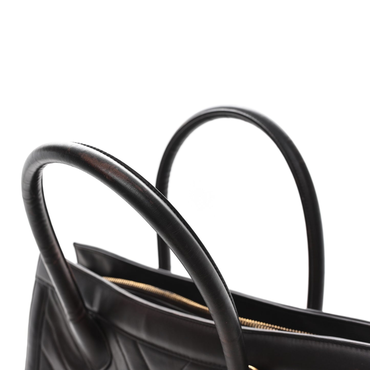 Lambskin Chevron Quilted Top Handle Tote Bag Brown