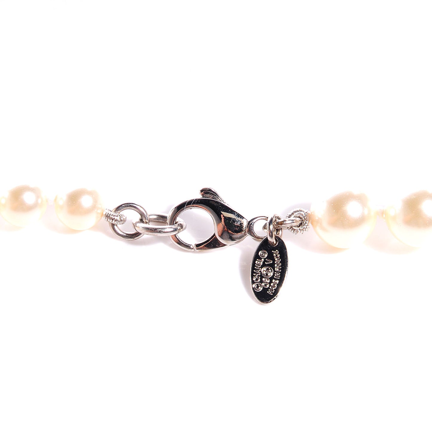 Pearl CC Long Strand Necklace Silver