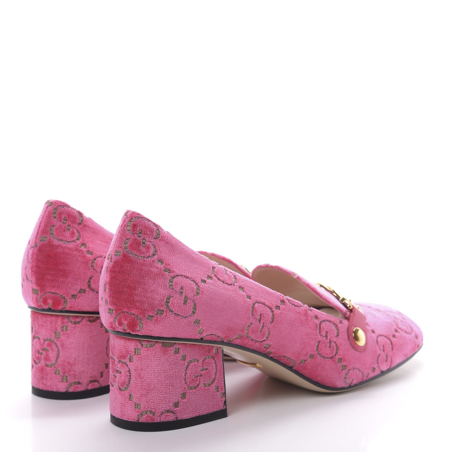 Gucci Velvet GG Monogram Sylvie Web Chain Mid Heel Loafers 40 Bright Pink 4 of 11