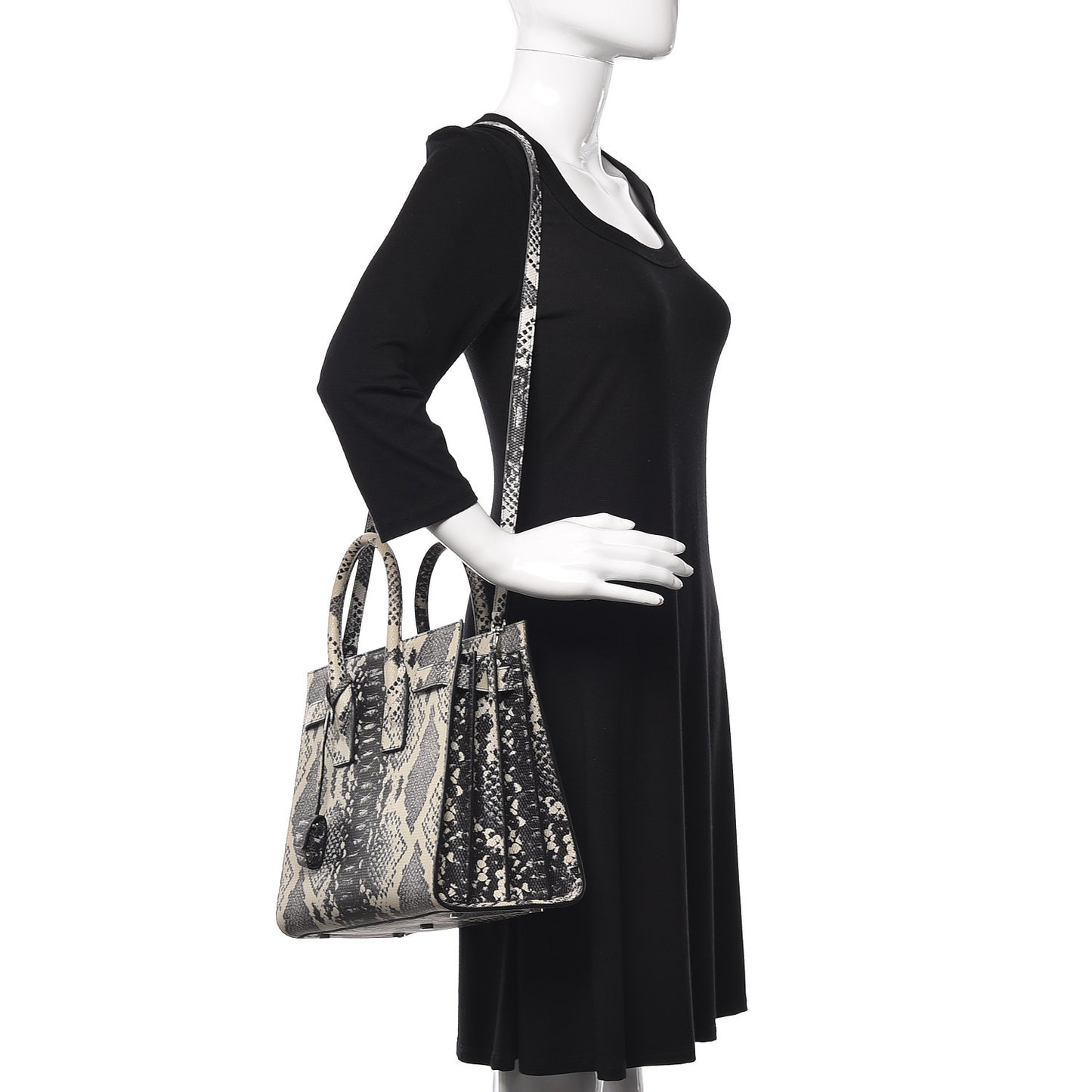 Python Calfskin Embossed Small Sac de Jour Black