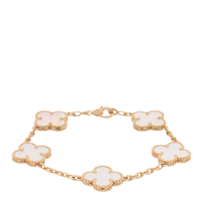 Van Cleef & Arpels 18K Yellow Gold Mother of Pearl 5 Motifs Vintage Alhambra Bracelet 1 of 4