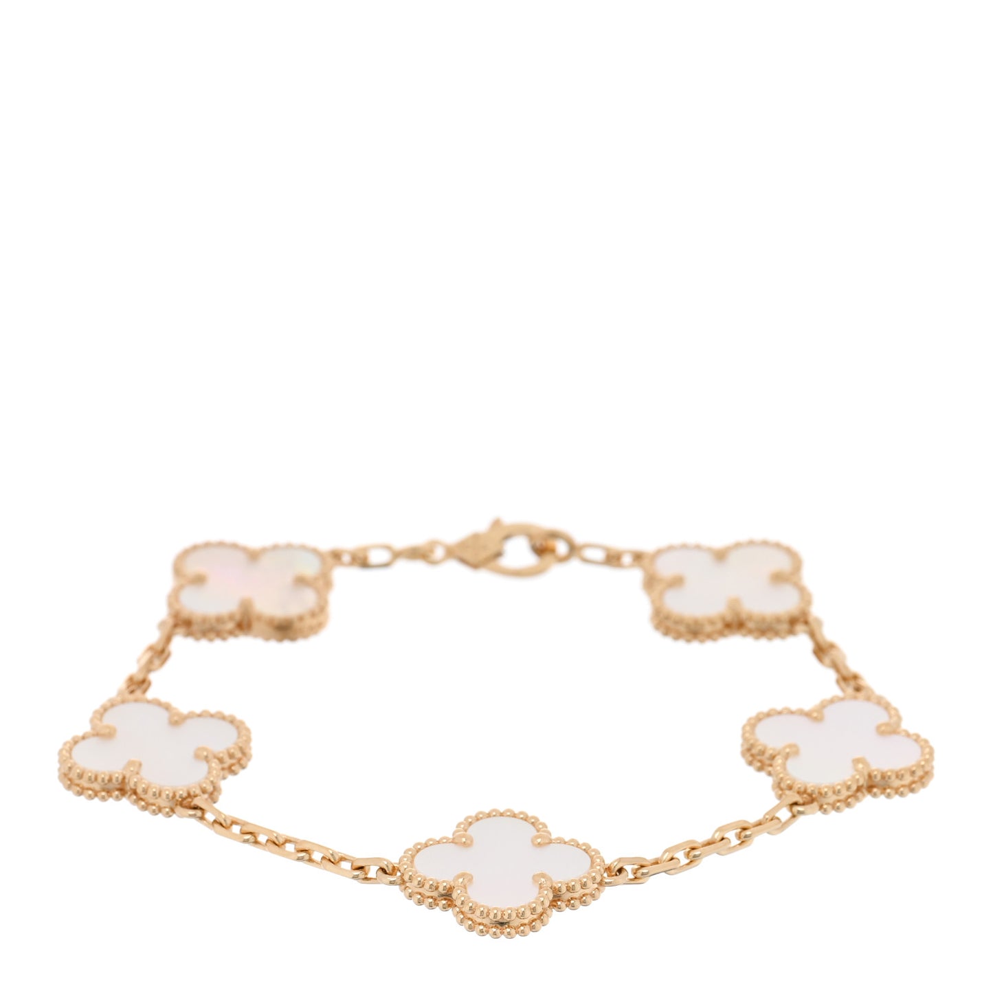 18K Yellow Gold Mother of Pearl 5 Motifs Vintage Alhambra Bracelet
