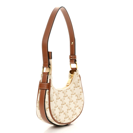 Canvas Calfskin Mini Ava Triomphe Shoulder Bag White