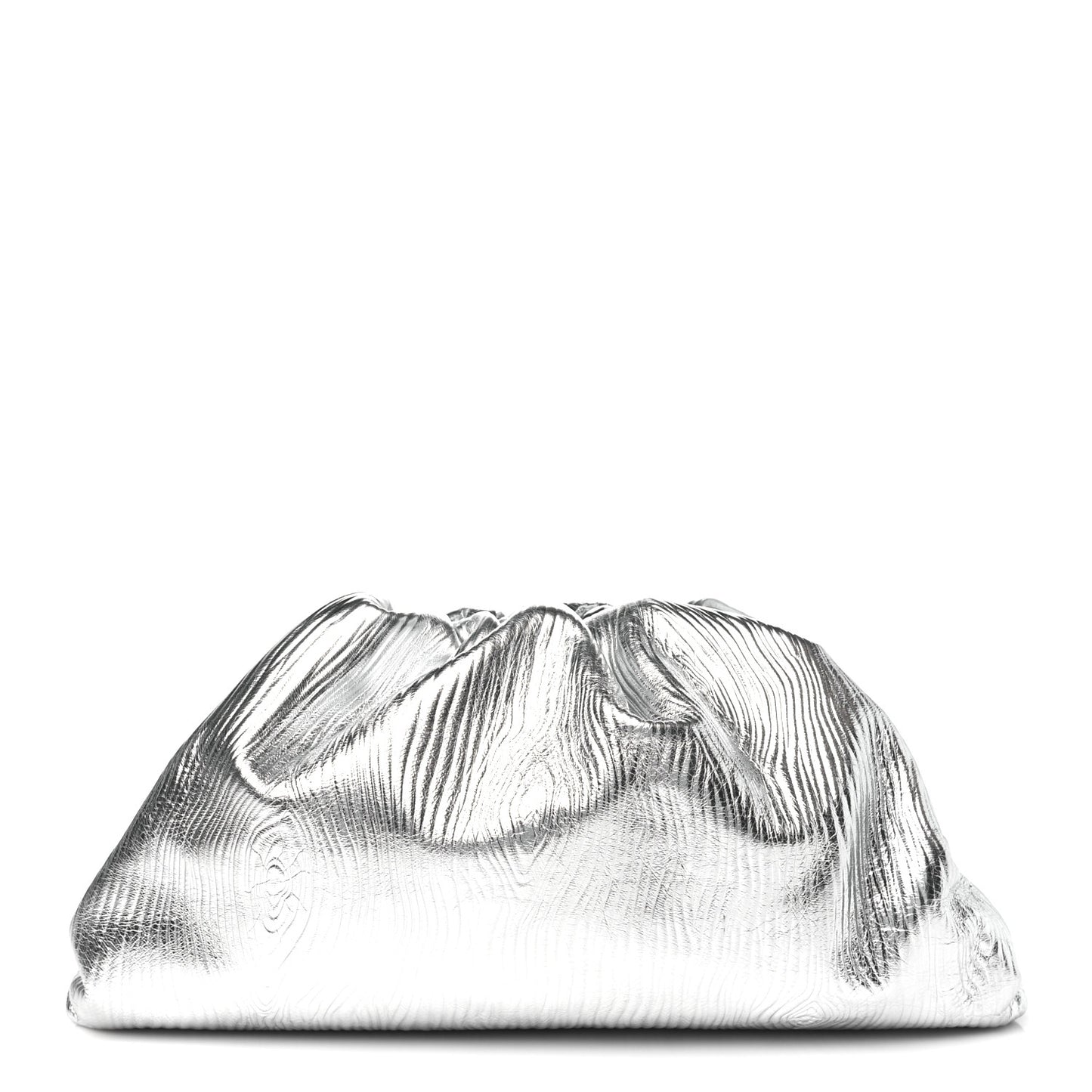 Metallic Bark Calfskin Embossed The Pouch Oversized Clutch Silver