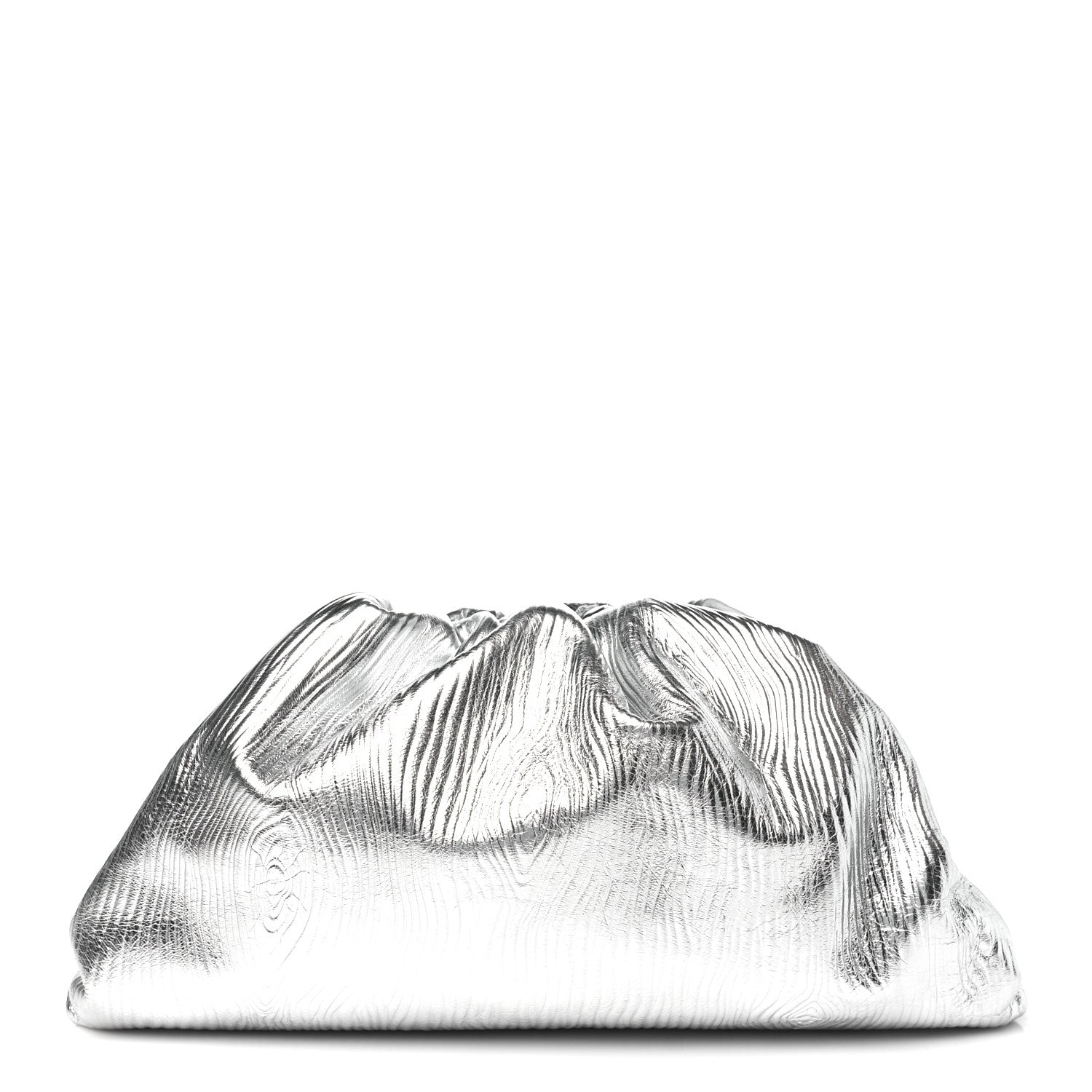 Bottega Veneta Metallic Bark Calfskin Embossed The Pouch Oversized Clutch Silver 1 of 9