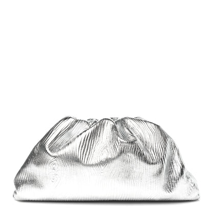 Bottega Veneta Metallic Bark Calfskin Embossed The Pouch Oversized Clutch Silver 1 of 9