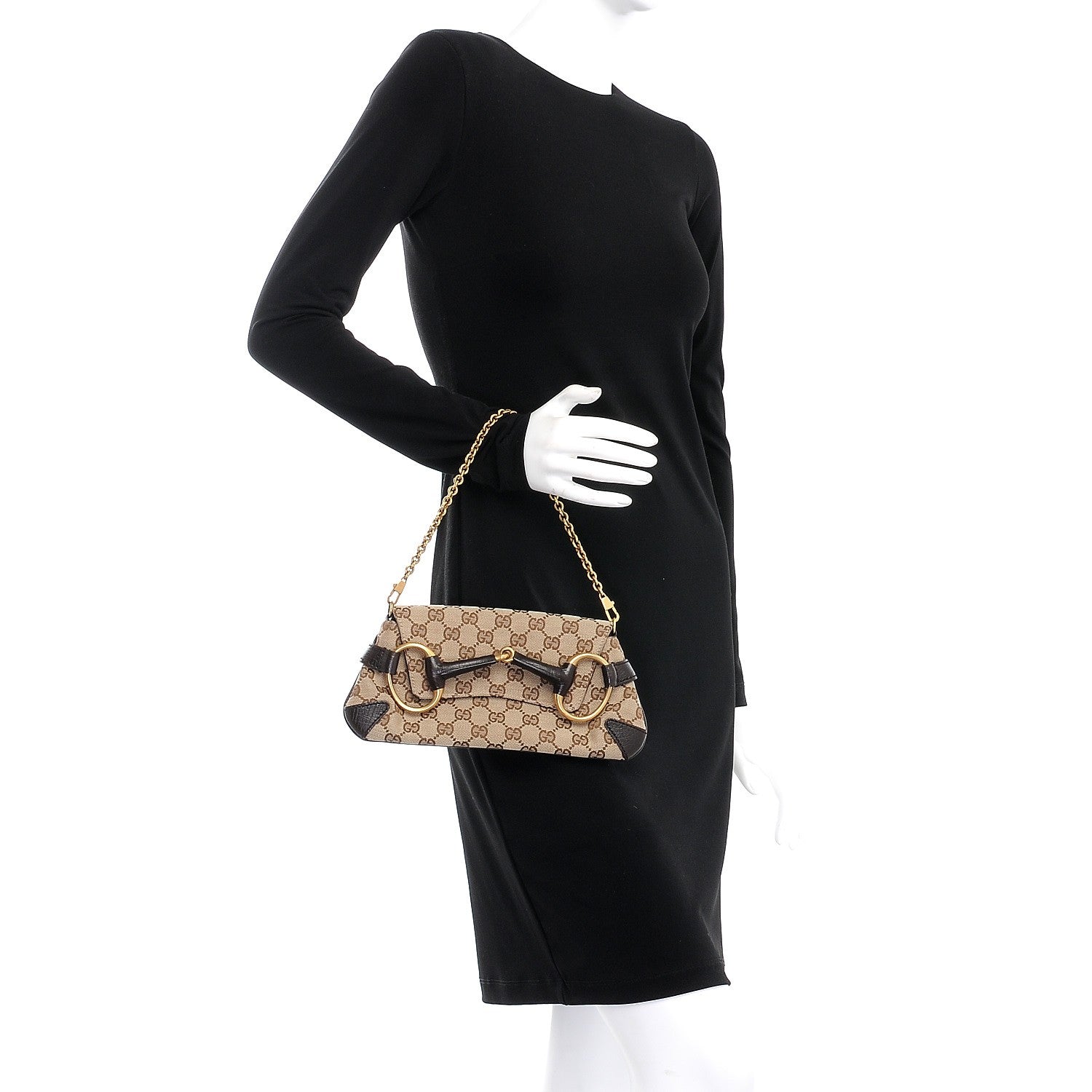 Gucci Monogram Horsebit Clutch Dark Brown 2 of 7