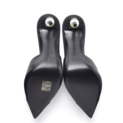 Chanel Goatskin Grosgrain Cap Toe Pearl Mule 36.5 Black 5 of 9