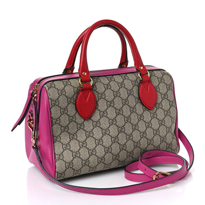 Gucci GG Supreme Monogram Moon Calfskin Small Boston Beige Ebony Hibiscus Red New Rosette 3 of 10
