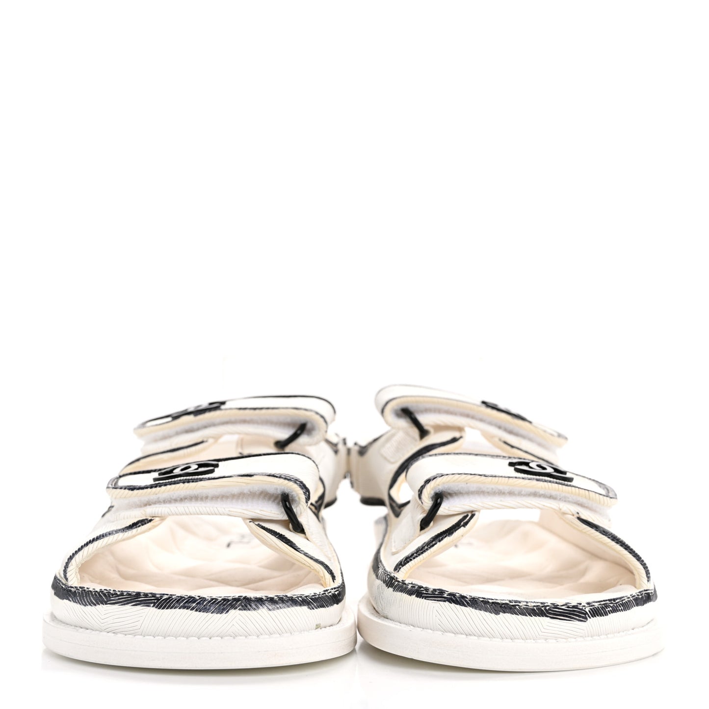 Calfskin Printed Velcro Dad Sandals 38 White Black