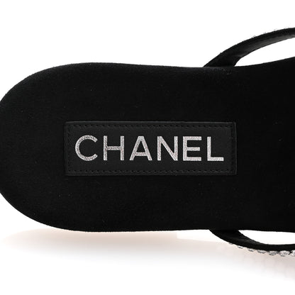 Chanel Suede Kidskin Strass CC Thong Sandals 39 Black 8 of 11