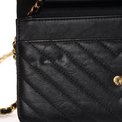 Chanel Crumpled Calfskin Chevron Quilted Wallet On Chain WOC Black 10 of 13