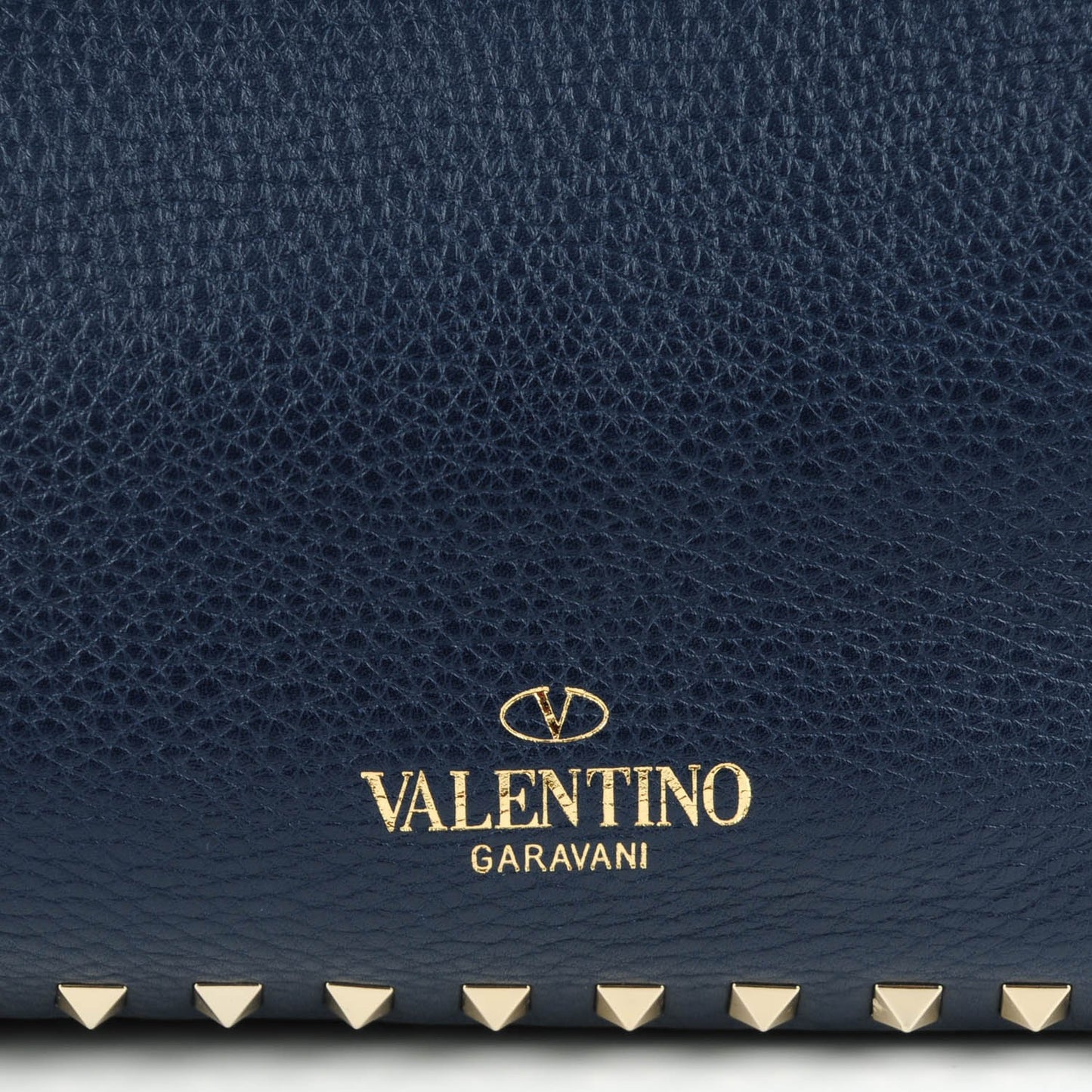Grained Calfskin Small Rockstud Tote Marine