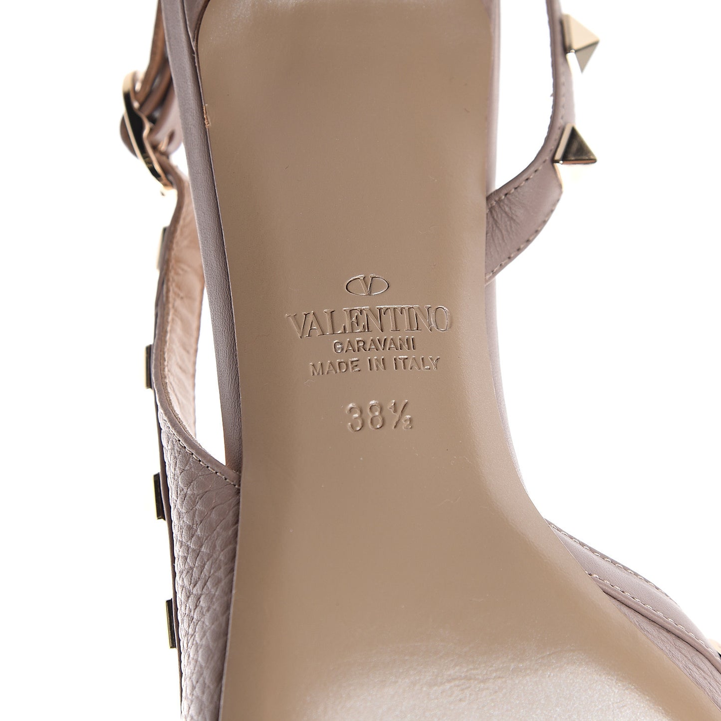 Pebbled Calfskin Rockstud Half D'Orsay Slingback 50mm Pumps 38.5 Poudre