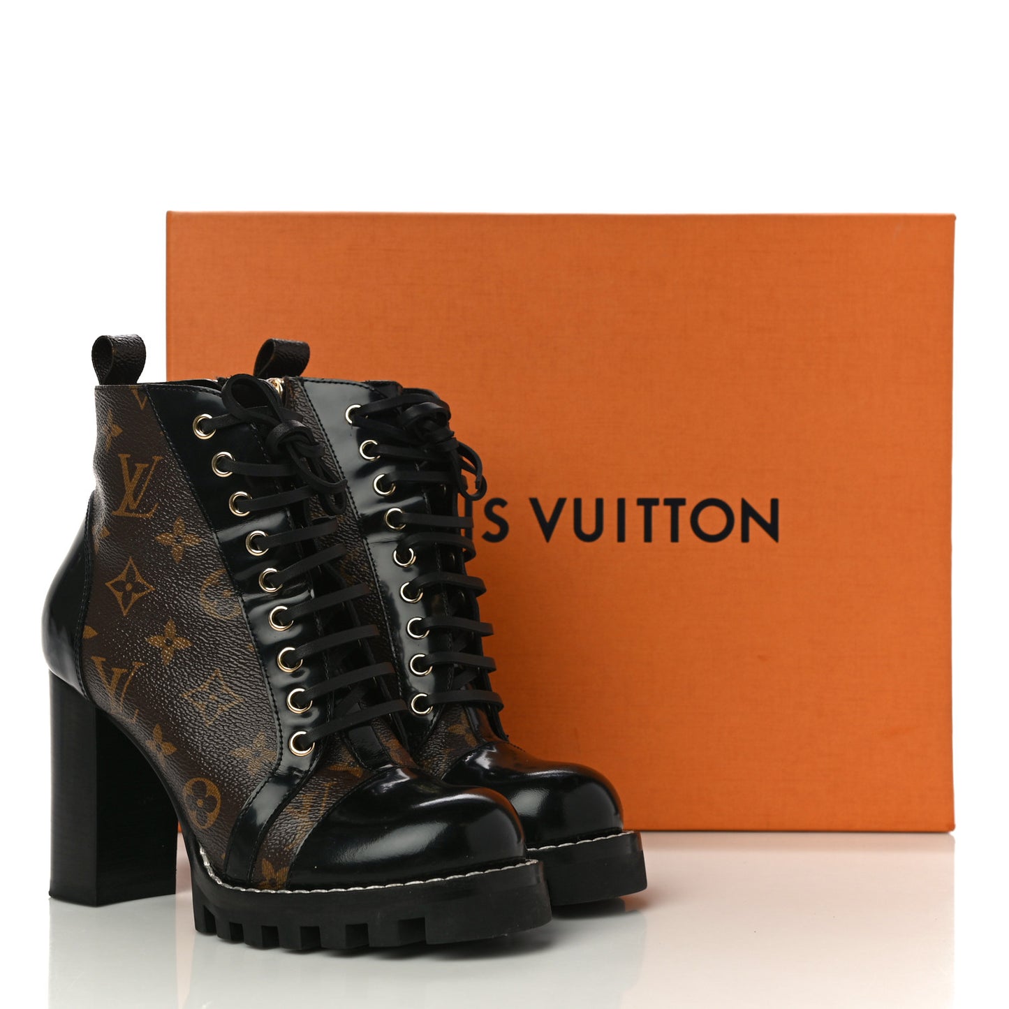 Patent Calfskin Monogram Star Trail Ankle Boots 37 Black