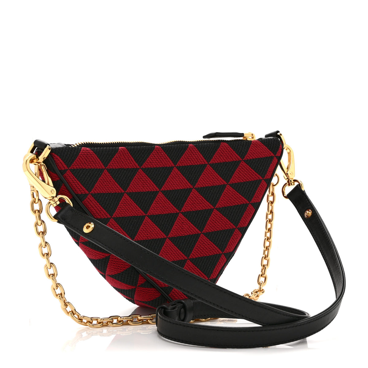 Prada Jacquard Calfskin Triangolo Symbole Embroidered Mini Triangle Double Bag Black Ciliegia 3 of 10