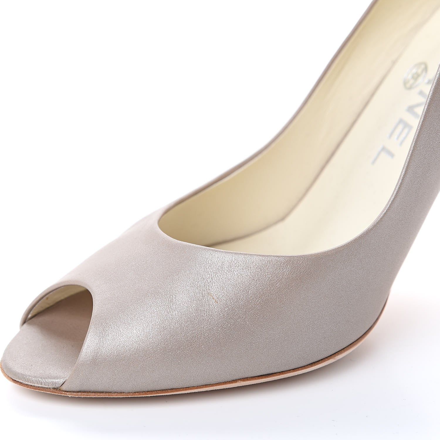 Chanel Lambskin CC Peep Toe Pumps 39 Beige 10 of 10