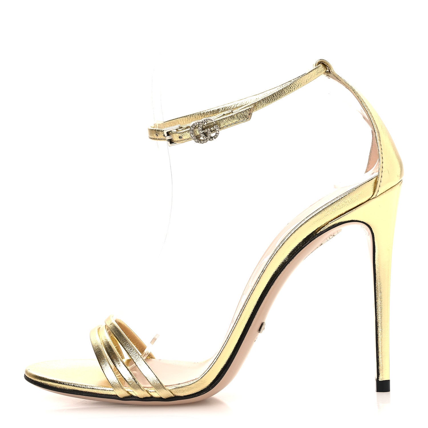 Gucci Metallic Crystal GG Ankle Strap High Heel Sandals 37 Gold 1 of 13