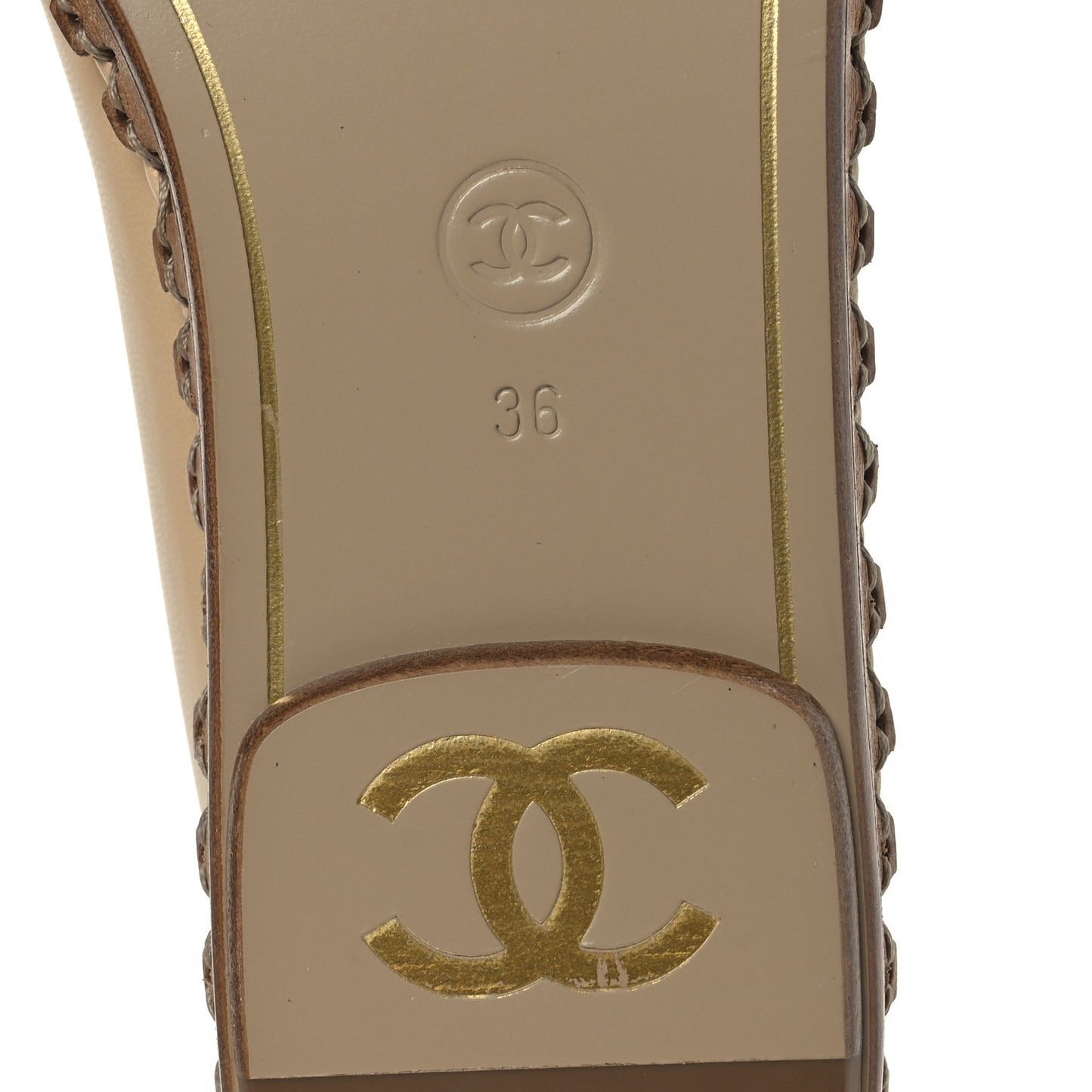 Lambskin Chain CC Mocassin Loafer Espadrilles 36 Beige Black