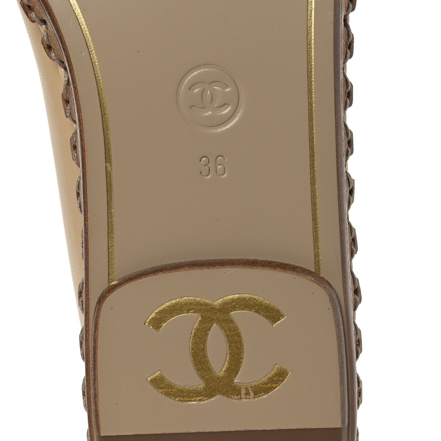 Chanel Lambskin Chain CC Mocassin Loafer Espadrilles 36 Beige Black 8 of 11