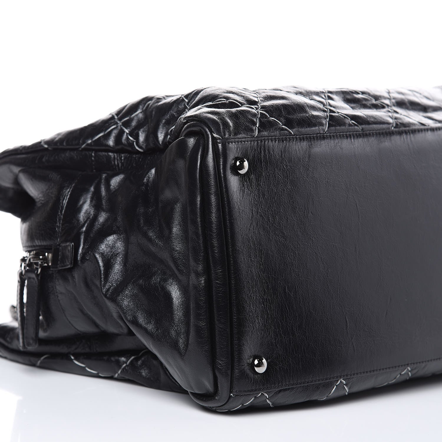 Chanel Glazed Goatskin Double Contrast Stitch Large Tote Black 9 of 14