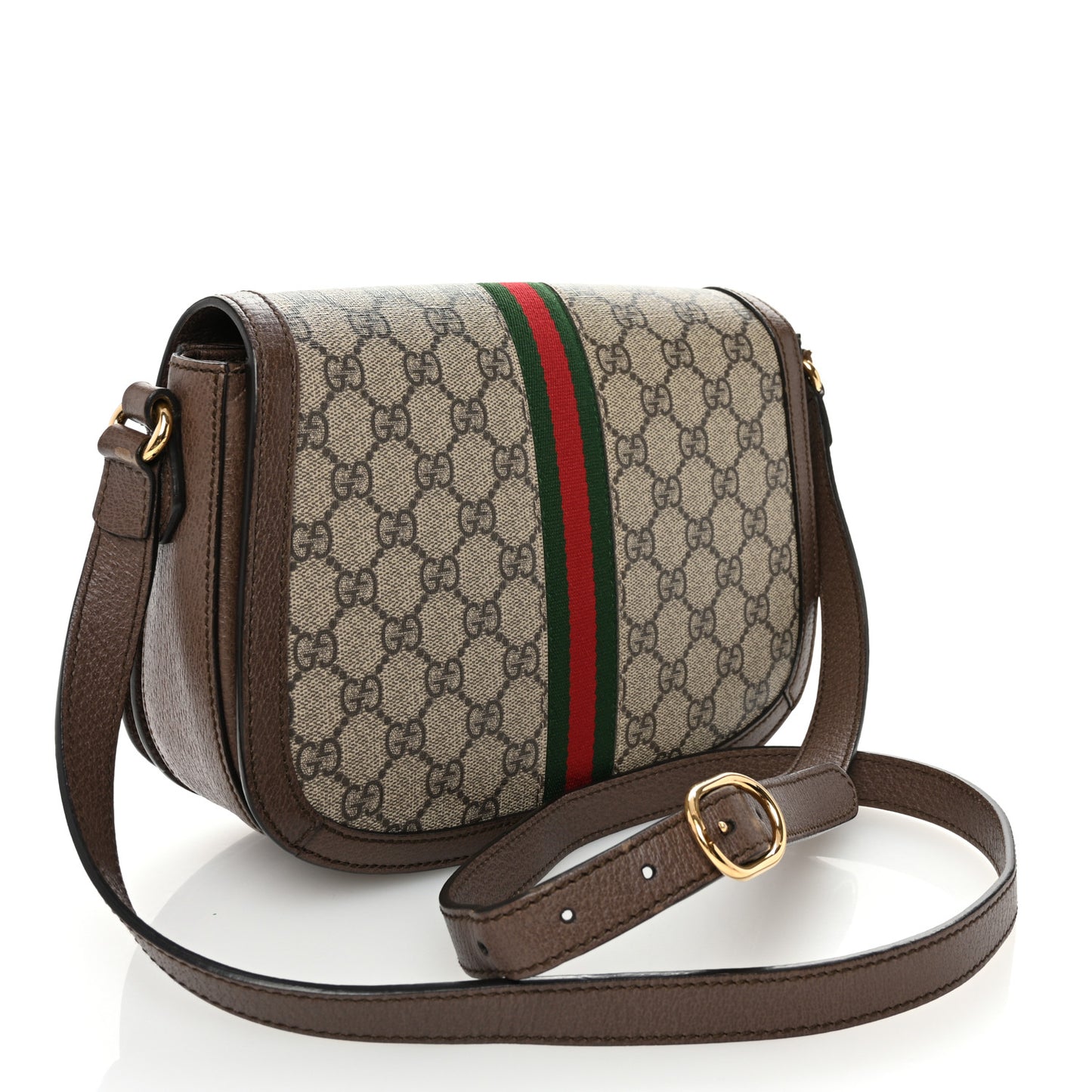 GG Supreme Monogram Web Small Ophidia Flap Messenger Bag Brown