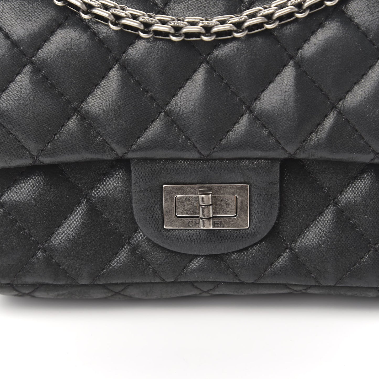 Iridescent Calfskin Quilted 2.55 Reissue 224 Flap Black