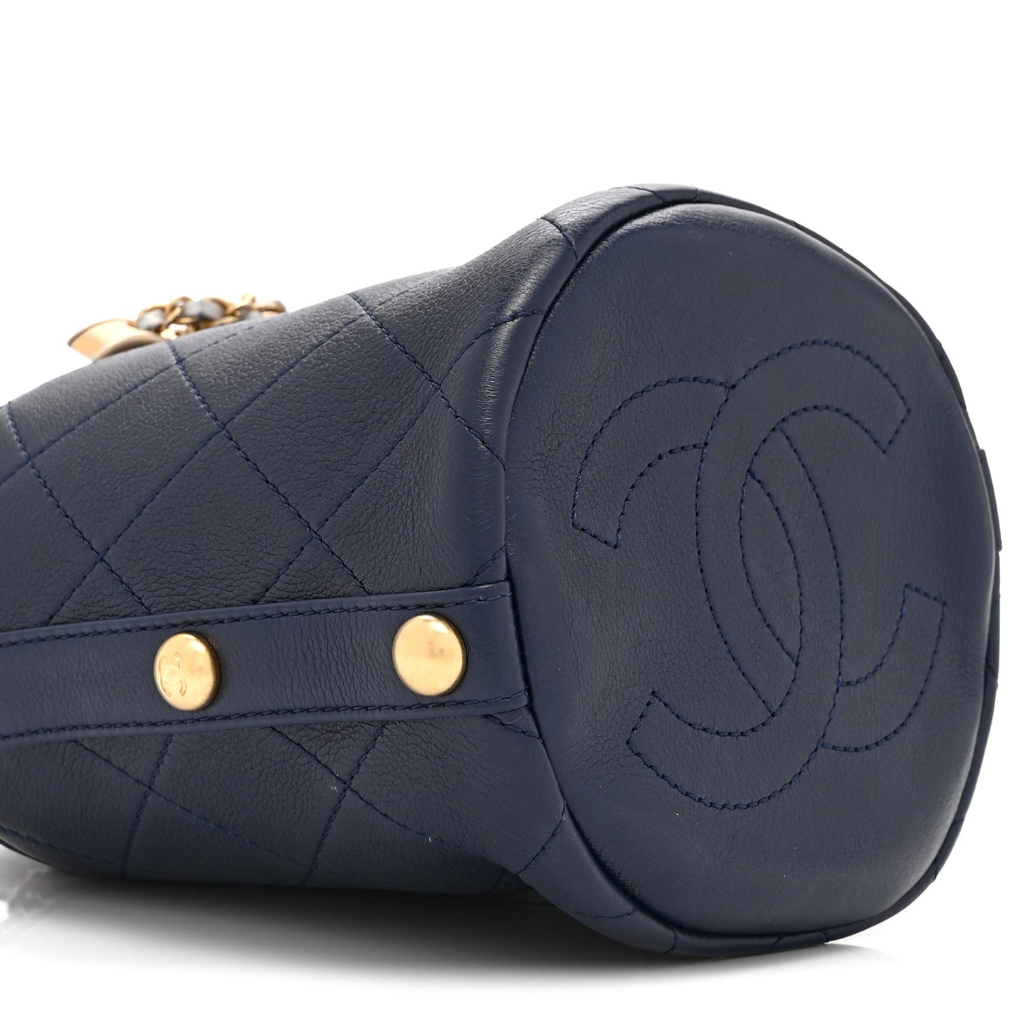 Calfskin Tweed Small CC Chain Bucket Drawstring Bag Navy Multicolor